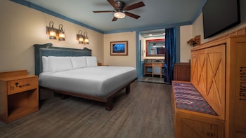 King Bed. Wheelchair accessible with tub and option for hearing accessibility. 1 king bed