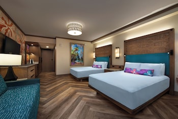 Resort View. Wheelchair accessible with tub and option for hearing accessibility. 2 queen beds, 1 da