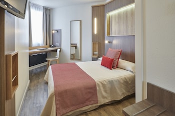 "BASIC", double room, 13m², one big bed, window, city or "Nive" river view